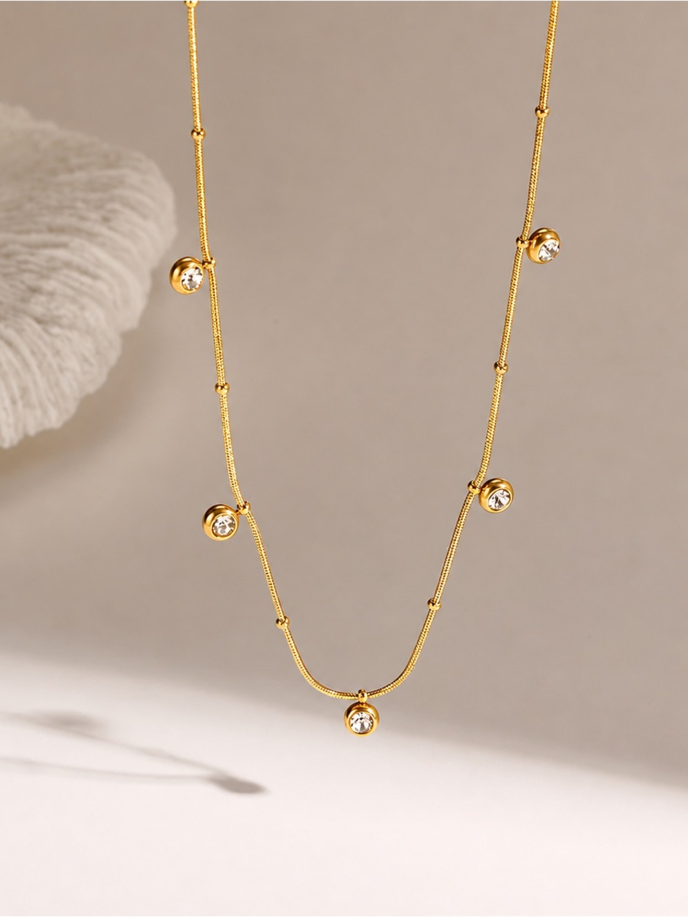 Gold Bezel Station Necklace | IP Plated Stainless Steel